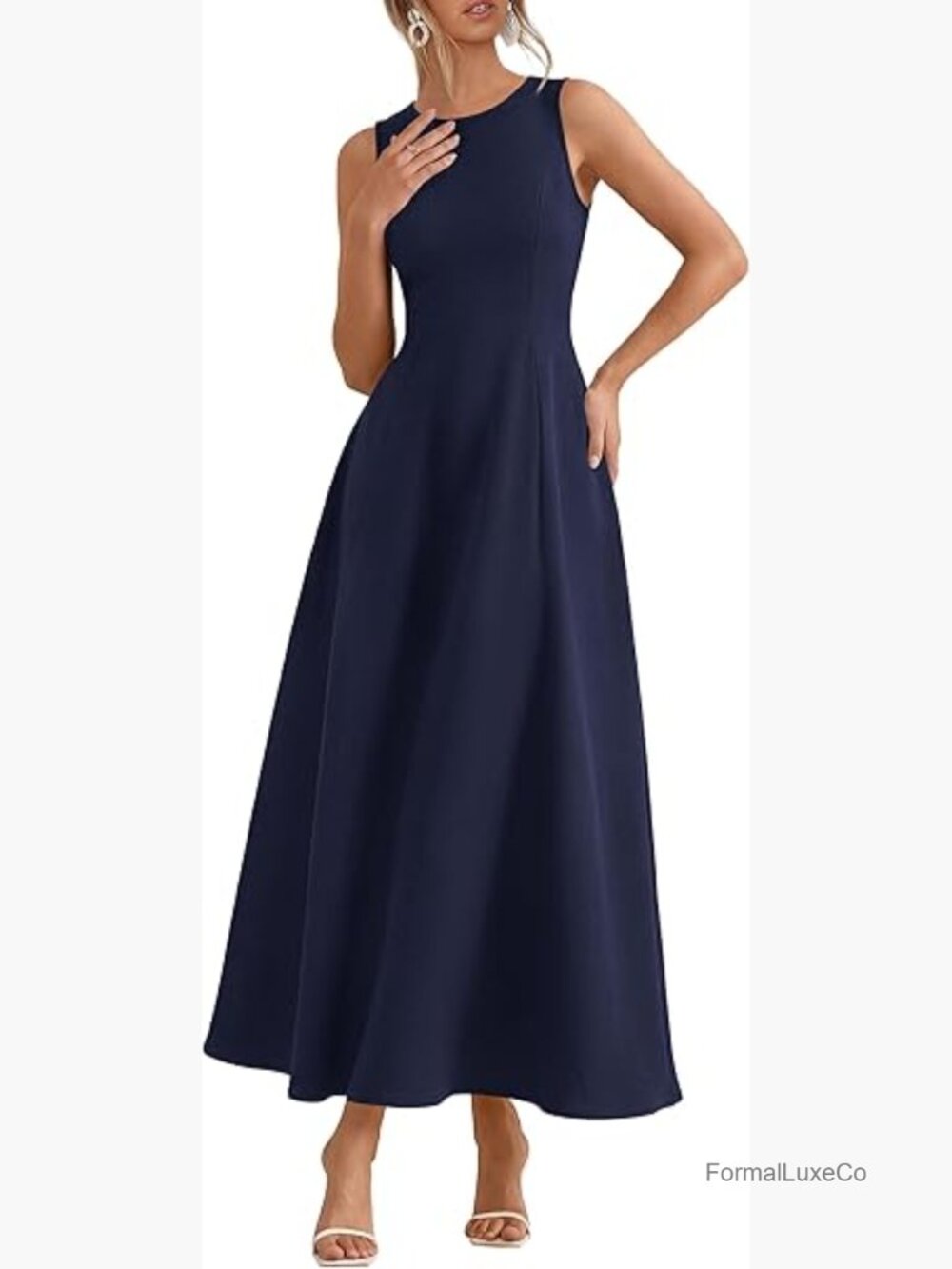 Aline Maxi Dress Sleeveless Tank Swing Dress with Pockets Cocktail Wedding Guest